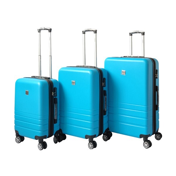 ABS hard shell luggage three piece set Aqua blue colour with wheels.