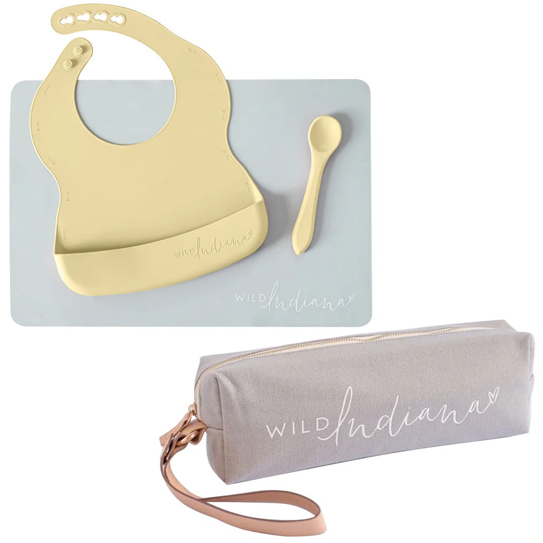 A pastel yellow LIFEBEA wild Indiana silicon baby eating out set with attractive carry case 