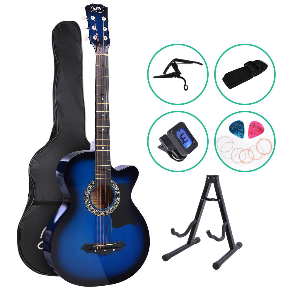 Classical Accoustic Guitar and accessories with stand Blue and black